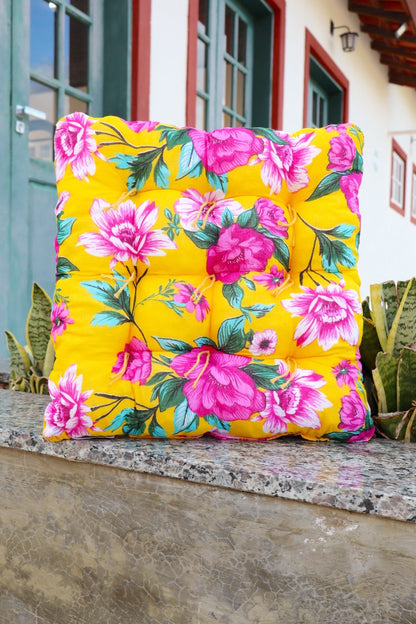 Assento Futon Almofada Cadeira Chita Amarelo