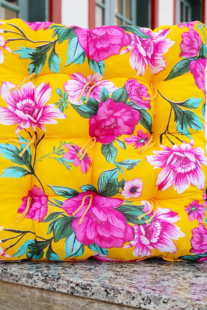 Assento Futon Almofada Cadeira Chita Amarelo