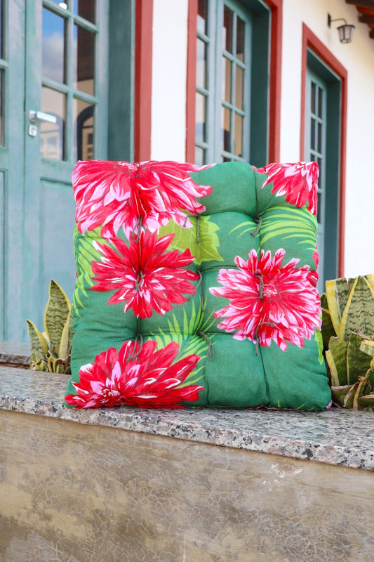 Assento Futon Almofada Cadeira Chita Verde