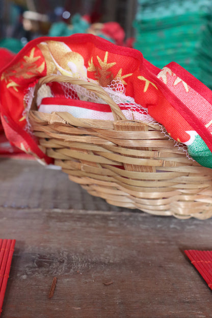 Cesta Porta Pão Bambu com Zíper Natal Vermelha Touca Papai Noel