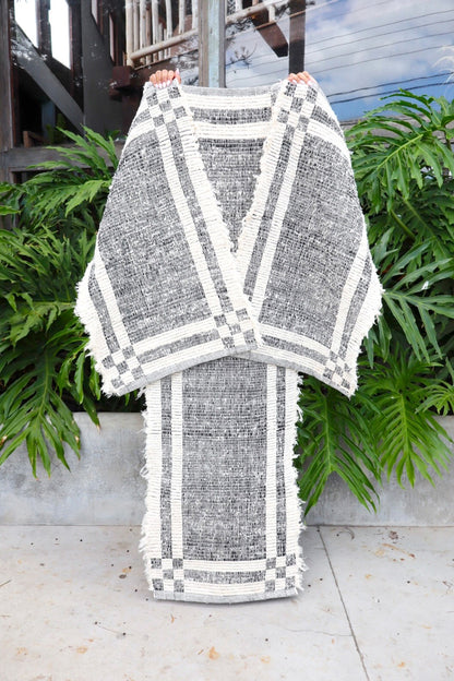 Jogo de Passadeira Felpudo Dupla Face Preto Sem Franja