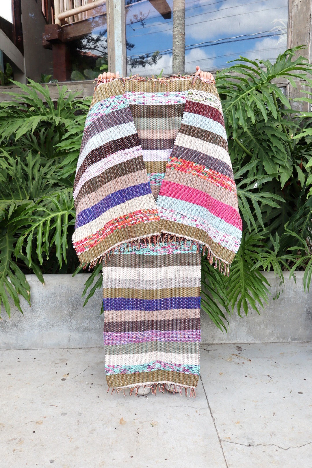 Jogo de Passadeira com 3 Peças Malha Listrado Colorido Grande