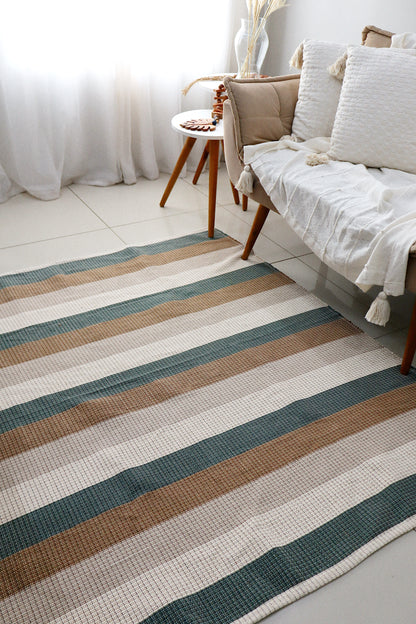 Tapete em Linha Listrado Verde e Marrom 1,50x1,50m