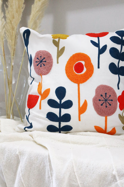 Capa de Almofada Bordada em Linho 45x45 OUT Laranja e Azul