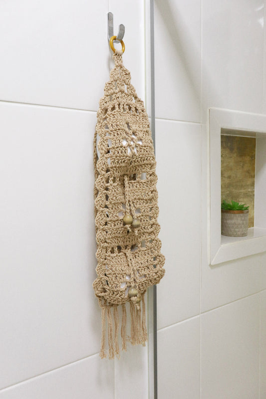 Porta Papel Higiênico em Crochê Bege