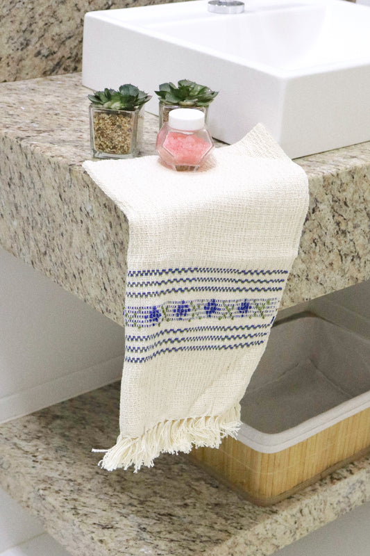 Toalhinha Lavabo Puxadinha Cru e Azul
