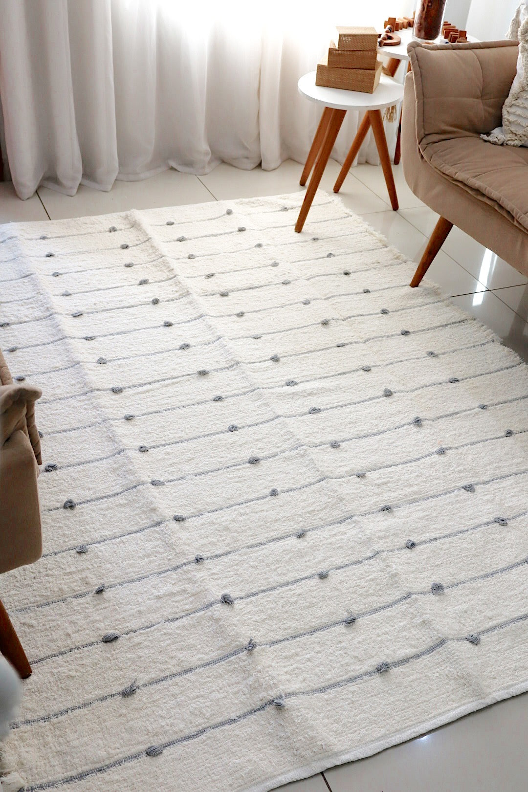 Tapete Algodão Puxadinho Pompom Cinza 1,50x2,00m