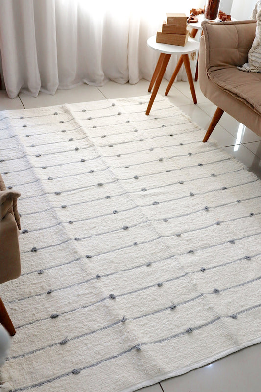 Tapete Algodão Puxadinho Pompom Cinza 1,50x2,00m