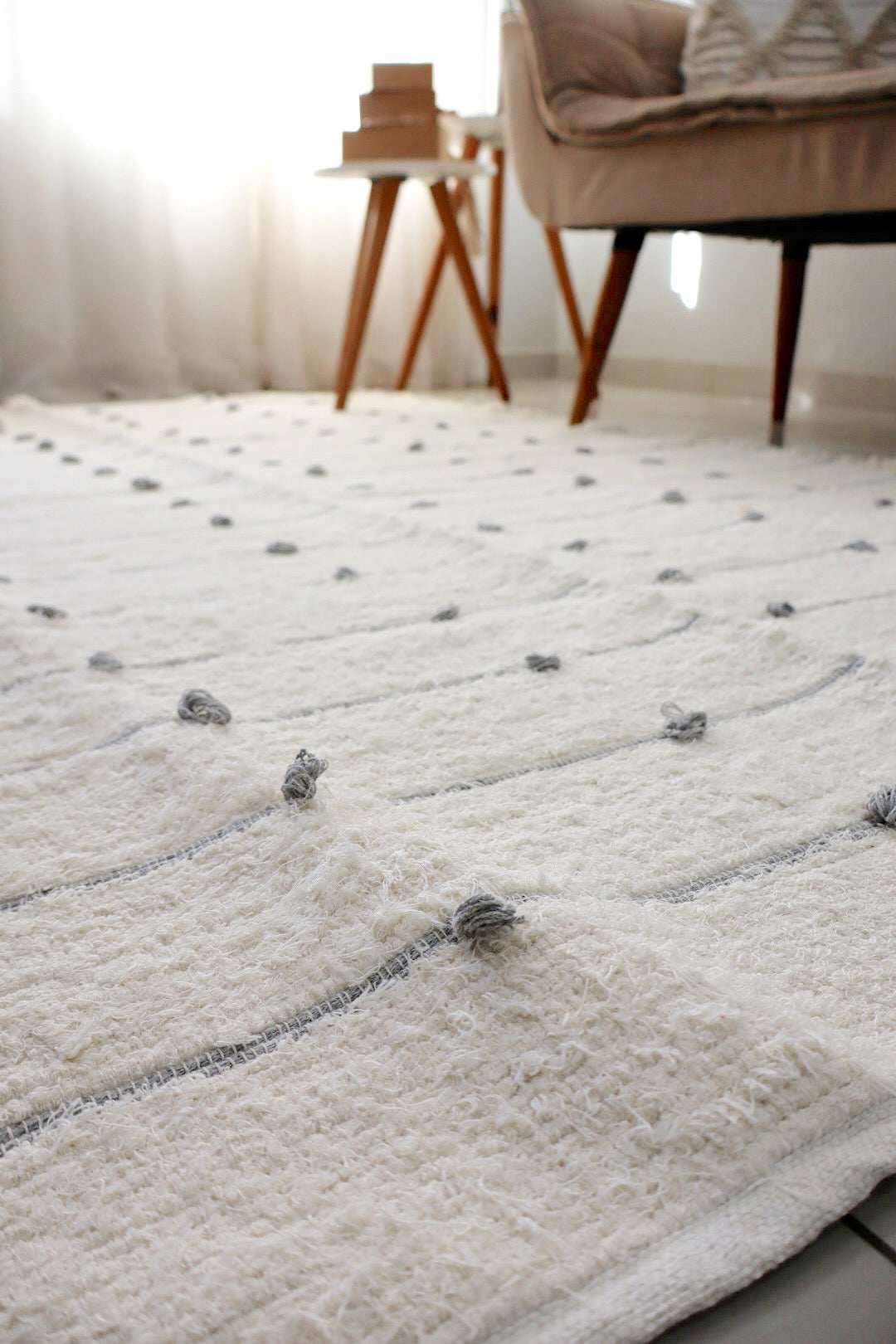 Tapete Algodão Puxadinho Pompom Cinza 1,50x2,00m