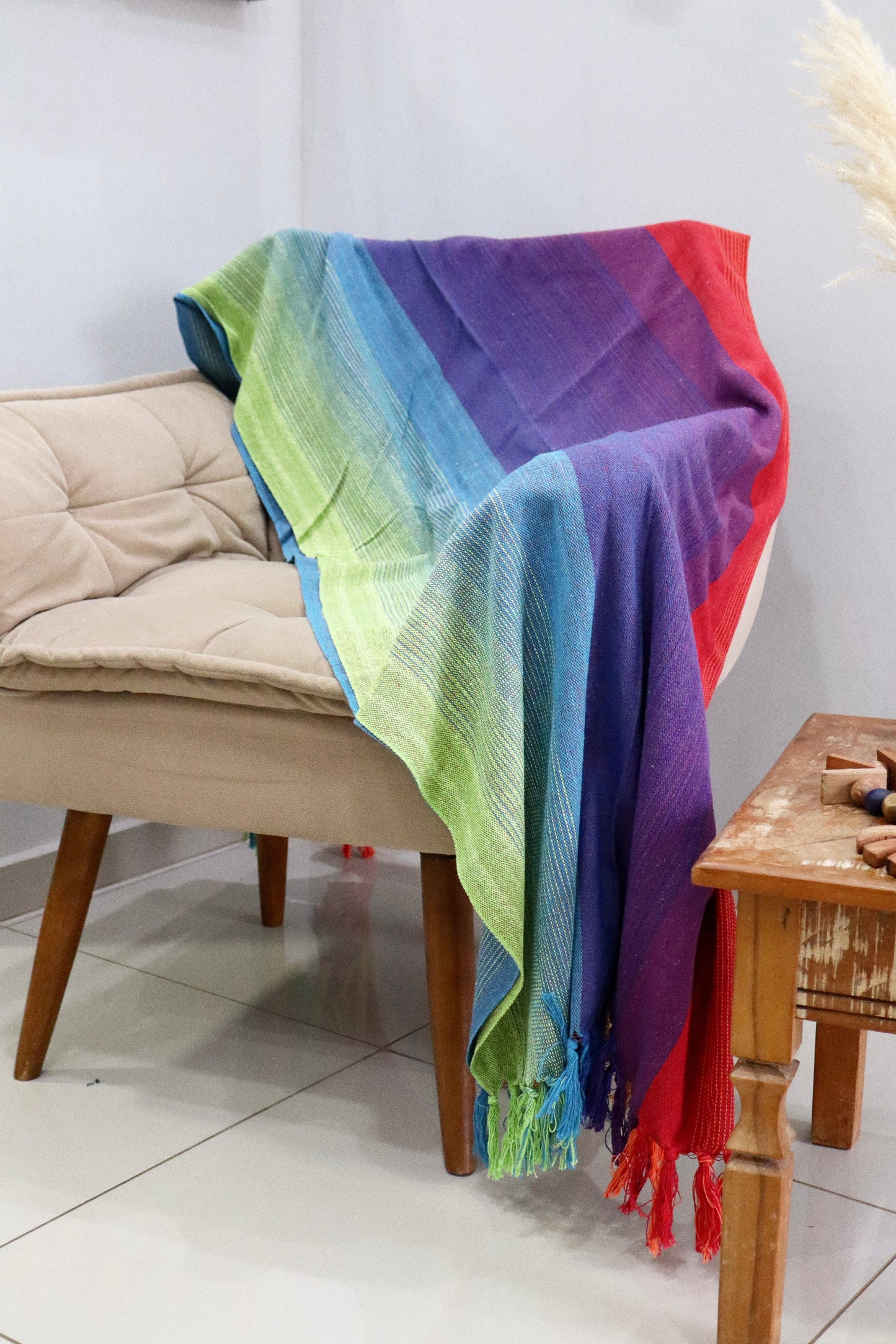 Manta para Sofá Básica Gigante Arco Íris Listra Grossa 1,40x2,20m