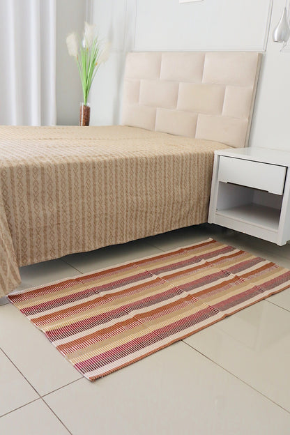 Tapete Médio Algodão Listrado Tons Terrosos