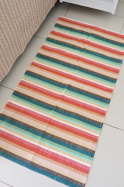 Tapete Médio Algodão Listrado Colorido Horizontal
