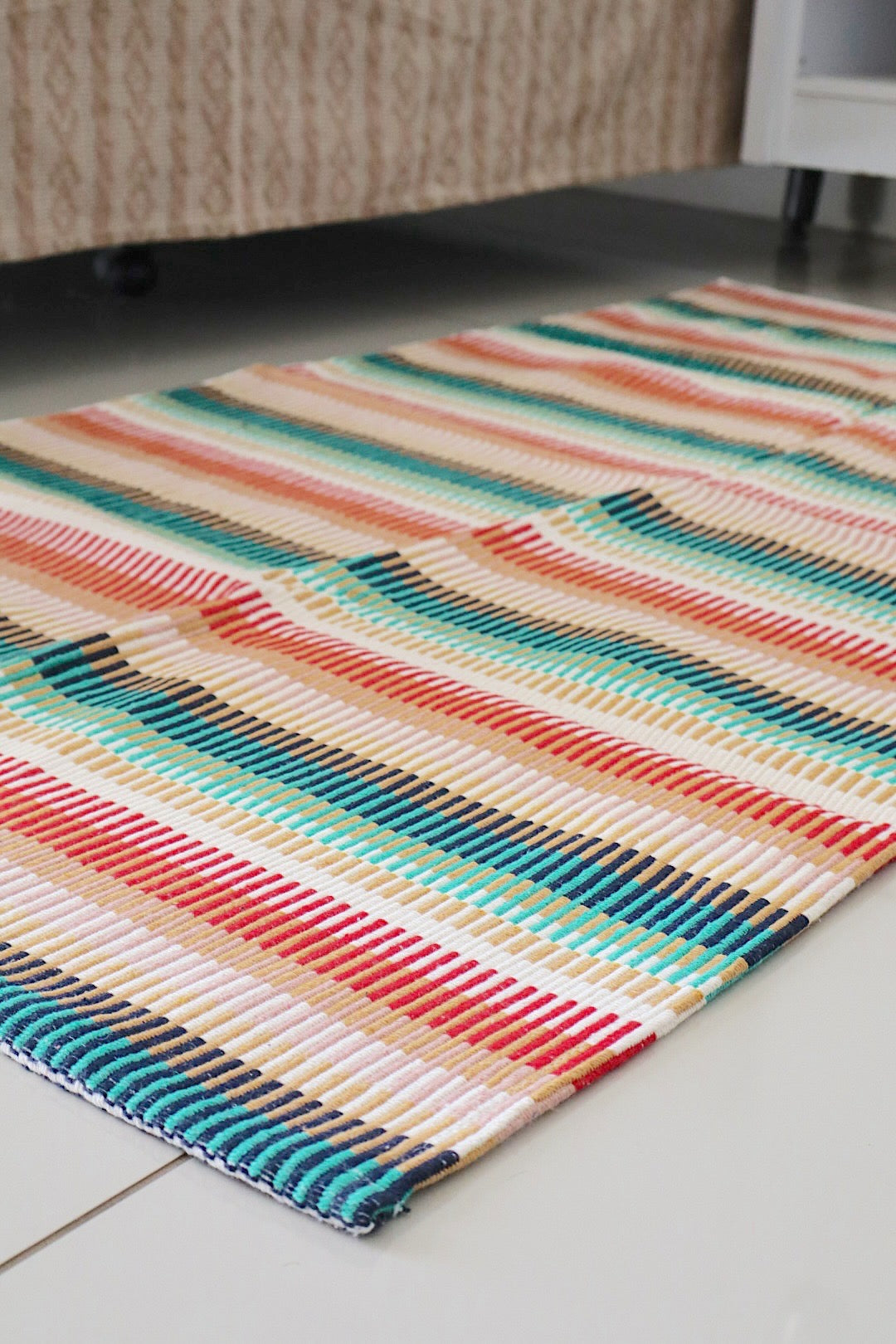 Tapete Médio Algodão Listrado Colorido Horizontal