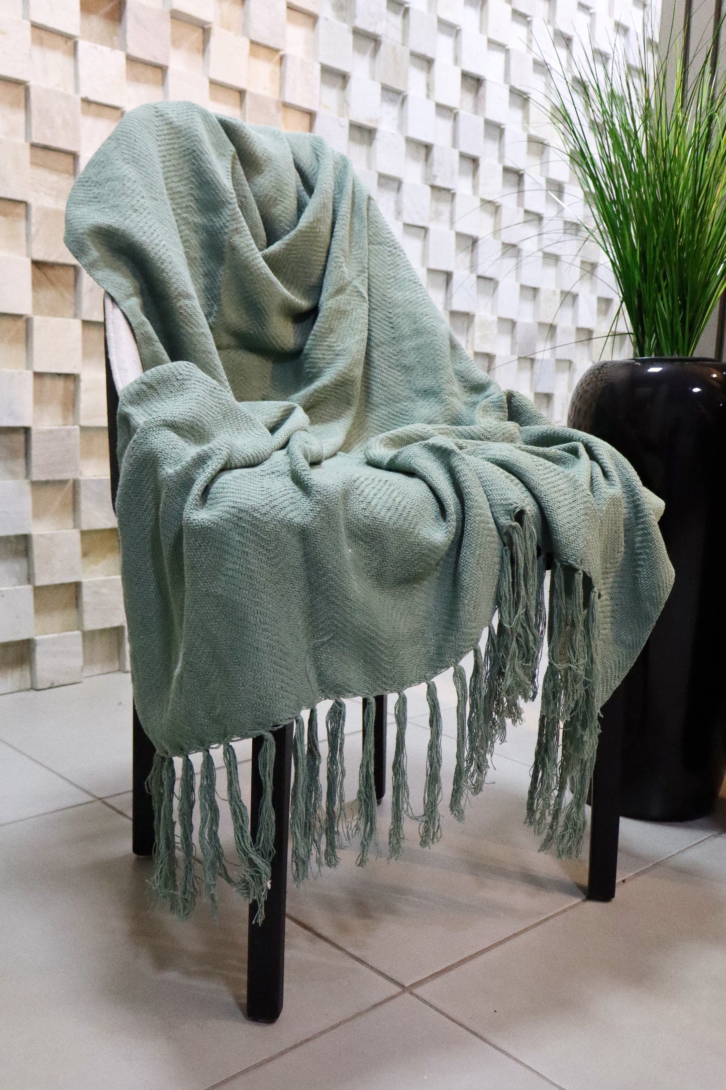 Manta para Sofá / Peseira Escama Boho Verde Menta 1,20mx1,80m