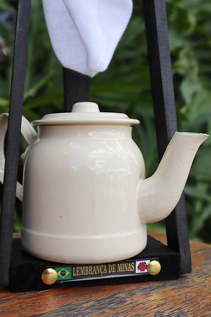 Kit Café Mini Chaleira 200ml Alumínio E Suporte Com Coador Branco