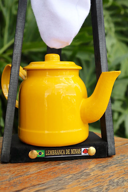 Kit Café Mini Chaleira 200ml Alumínio E Suporte Com Coador Amarelo