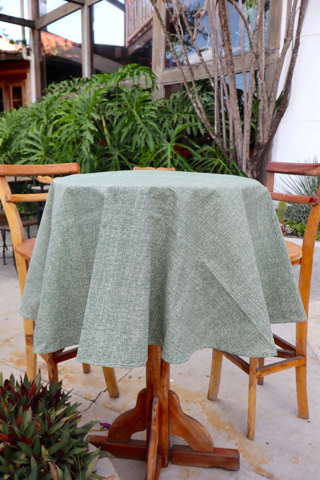 Toalha de Mesa Impermeável Redonda Mesclada Verde
