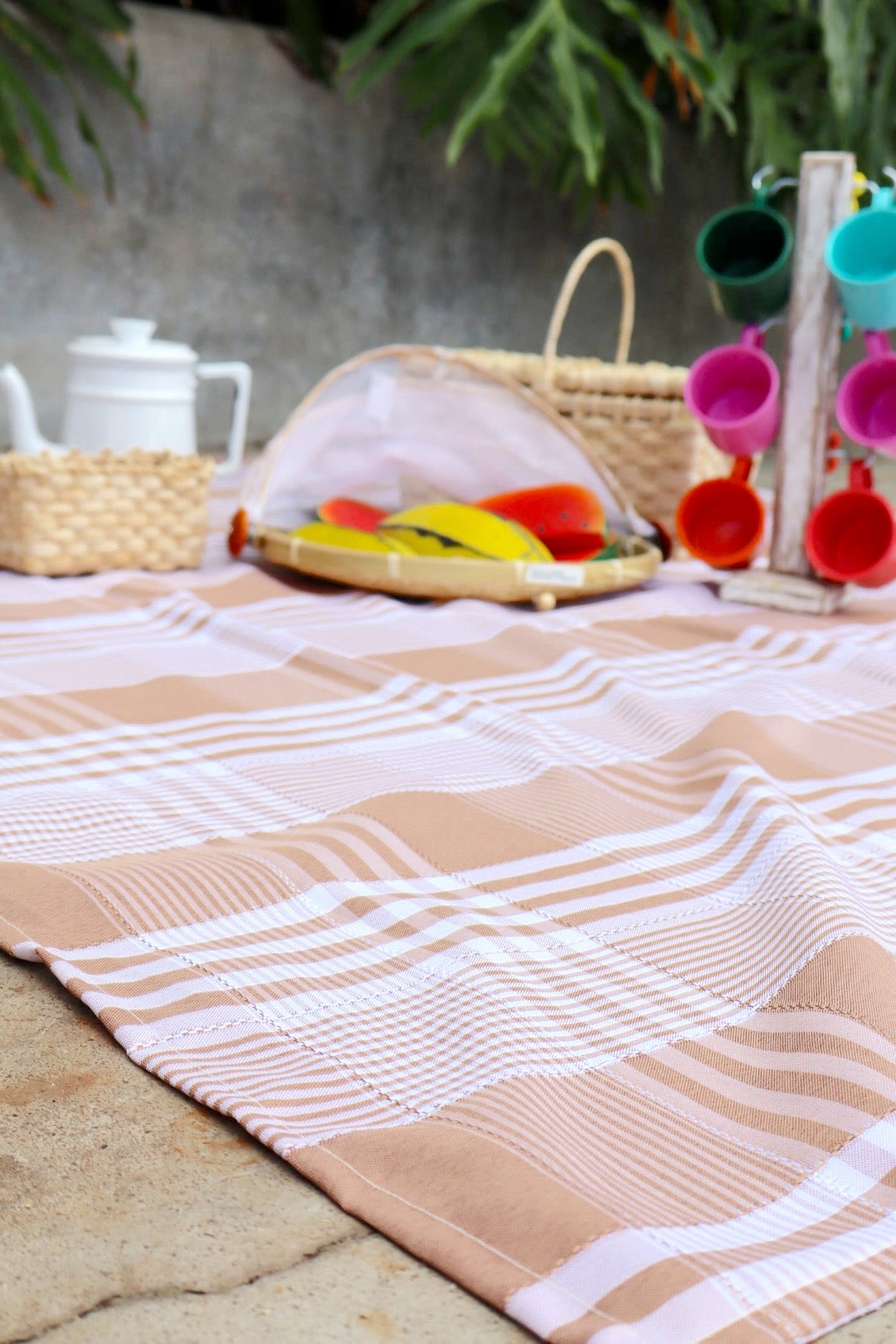 Toalha de Mesa Oxford Piquenique Xadrez Bege 1,5mx1,5m