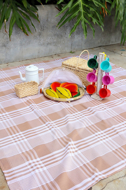 Toalha de Mesa Oxford Piquenique Xadrez Bege 1,5mx1,5m