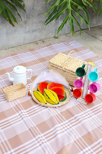 Toalha de Mesa Oxford Piquenique Xadrez Bege 1,5mx1,5m