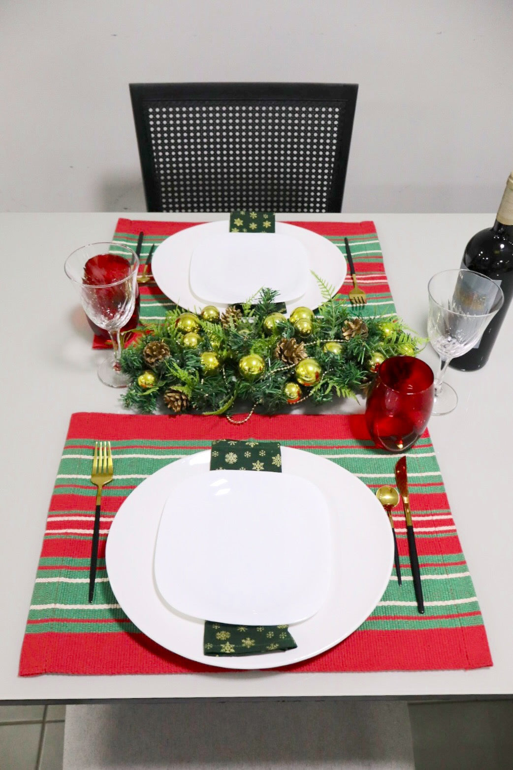 Lugar Americano Algodão Natal Verde e Vermelho