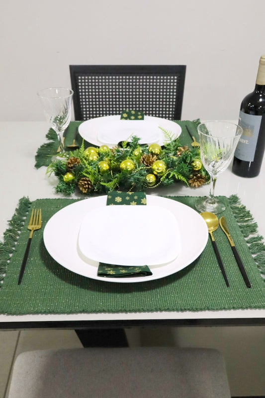 Par Lugar Americano Linha com Fio Lurex Verde Natal