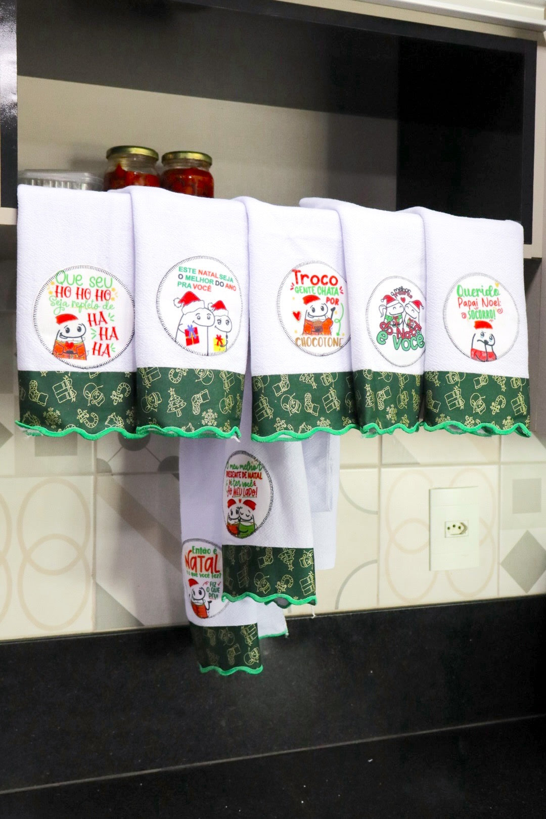 Kit 7 Panos de Prato Decorados - Semaninha Natal Flork Verde