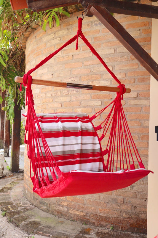 Rede Cadeira De Balanço Impermeável Listrada Vermelha