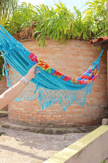 Rede de Algodão Forrada com Chita - Azul