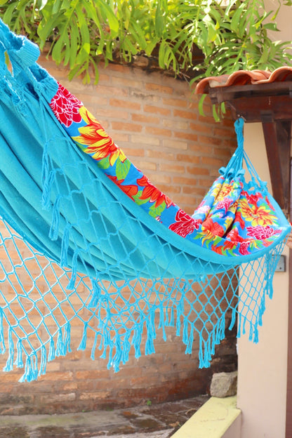 Rede de Algodão Forrada com Chita - Azul