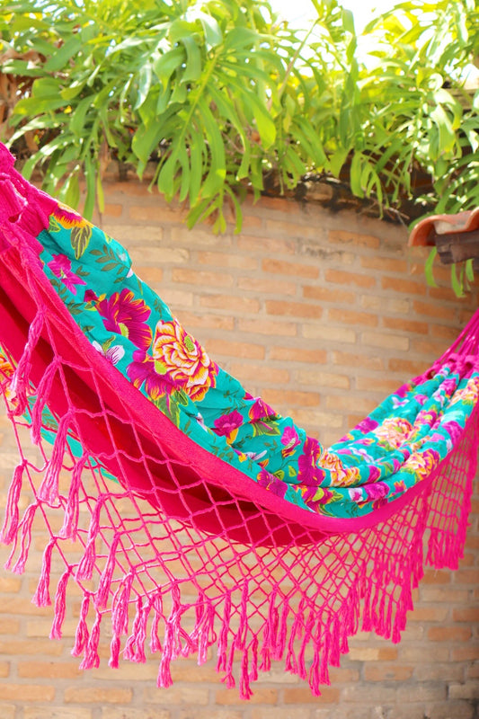 Rede de Algodão Forrada com Chita - Rosa com Tifanny