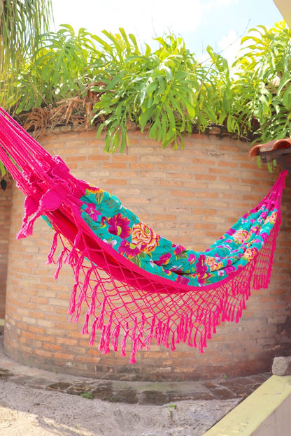 Rede de Algodão Forrada com Chita - Rosa com Tifanny