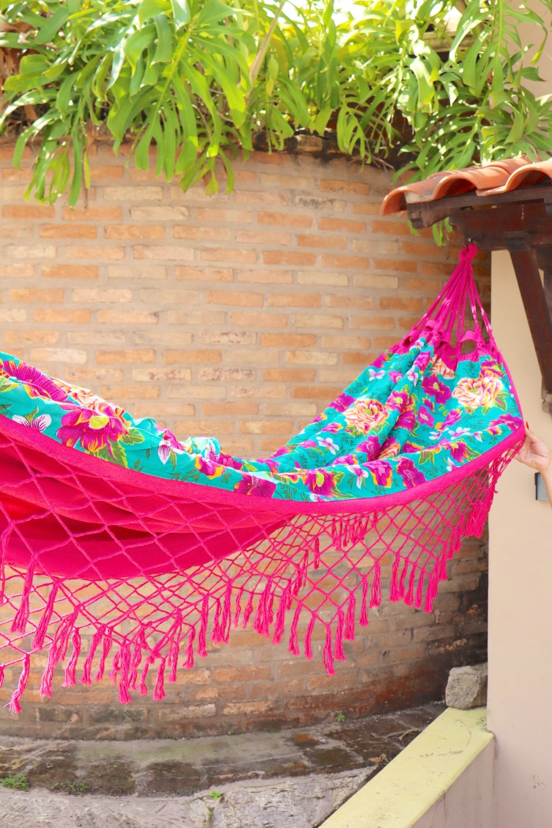 Rede de Algodão Forrada com Chita - Rosa com Tifanny