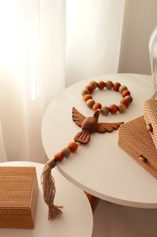 Enfeite de Porta / Mini Colar / Terço de Mesa Especial Decorativo Divino Tons Terrosos