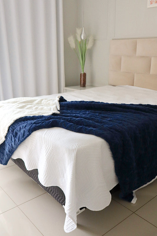Manta Com Sherpa Glamour Casal Azul 1,90x2,10m