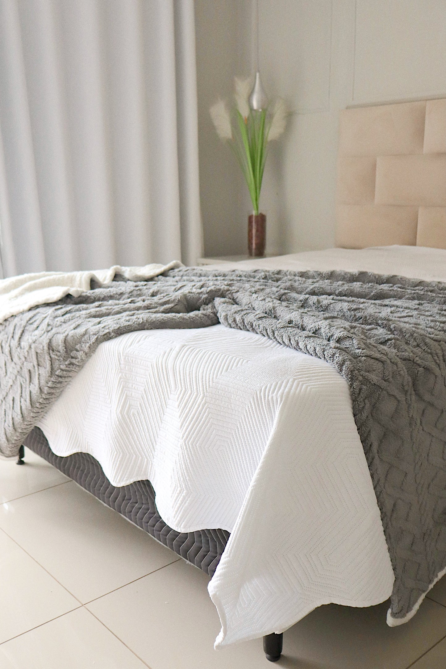 Manta Com Sherpa Glamour Casal Cinza Escuro 1,90x2,10m
