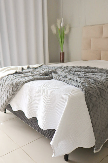 Manta Com Sherpa Glamour Casal Cinza Escuro 1,90x2,10m