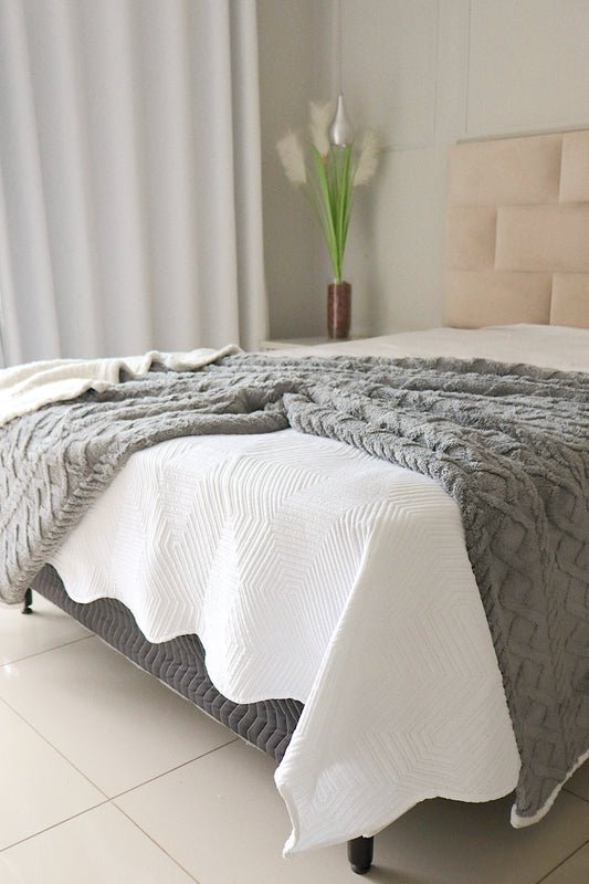 Manta Com Sherpa Glamour Casal Cinza Escuro 1,90x2,10m