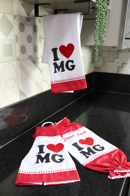 Kit Cozinha 3 Peças - Bate Mão, Pano De Prato E Puxa Saco I Love MG