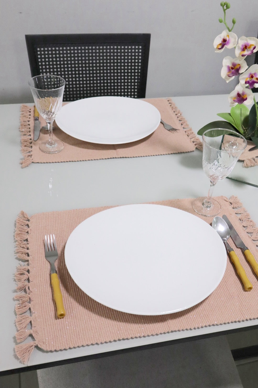 Par Lugar Americano Linha com Fio Lurex Nude Rosê