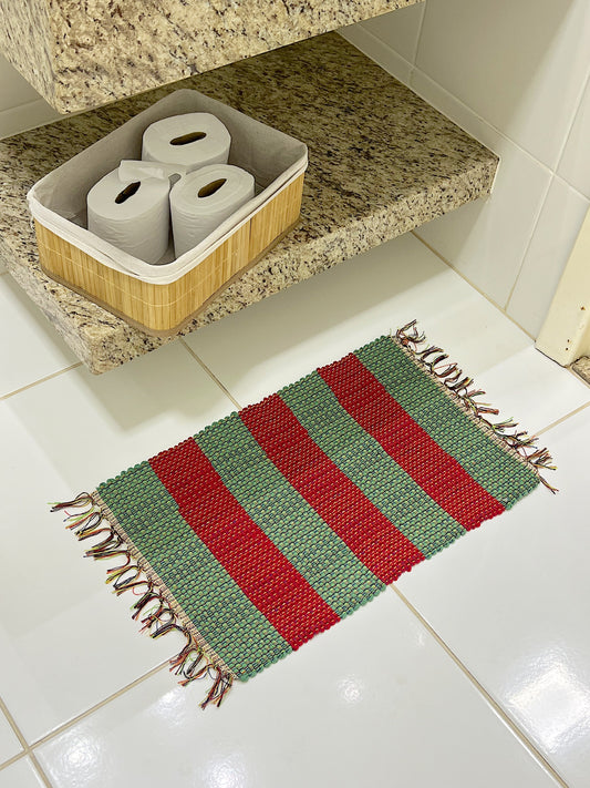 Tapete Malha Algodão Listrado Verde e Vermelho Natal