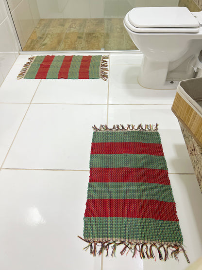 Tapete Malha Algodão Listrado Verde e Vermelho Natal