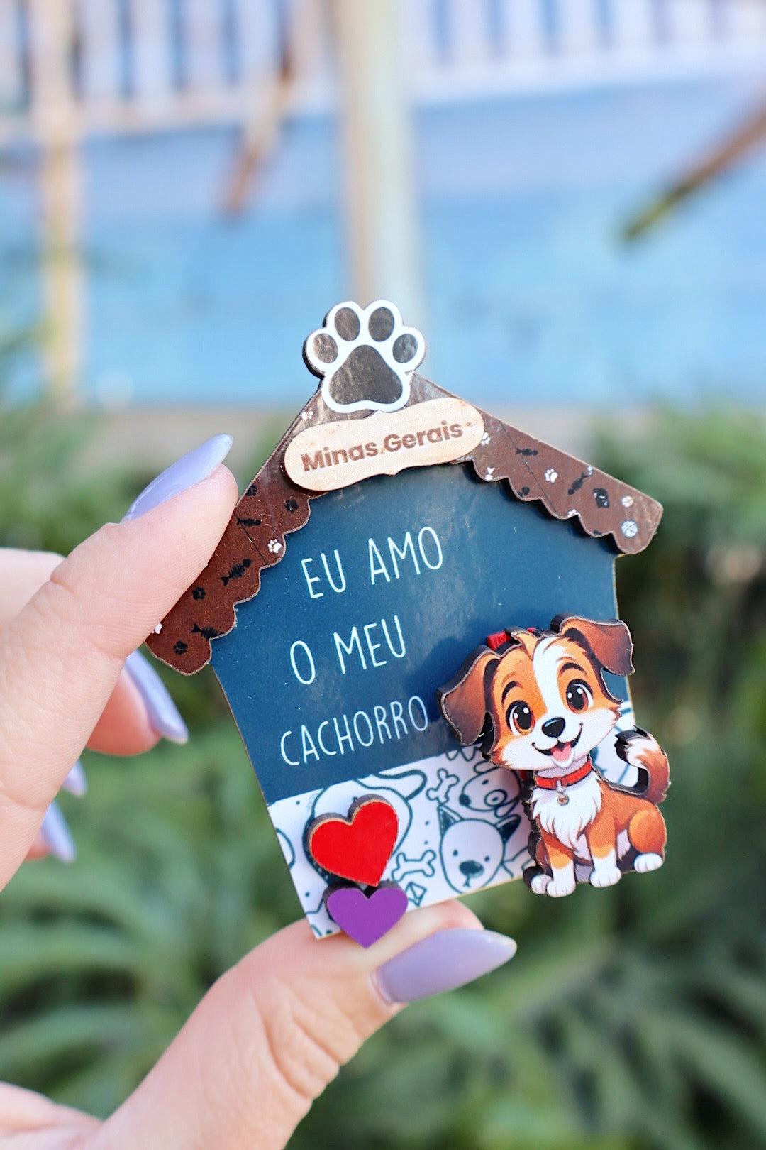 Ímã de Geladeira com Pregador "Eu amo o meu cachorro"