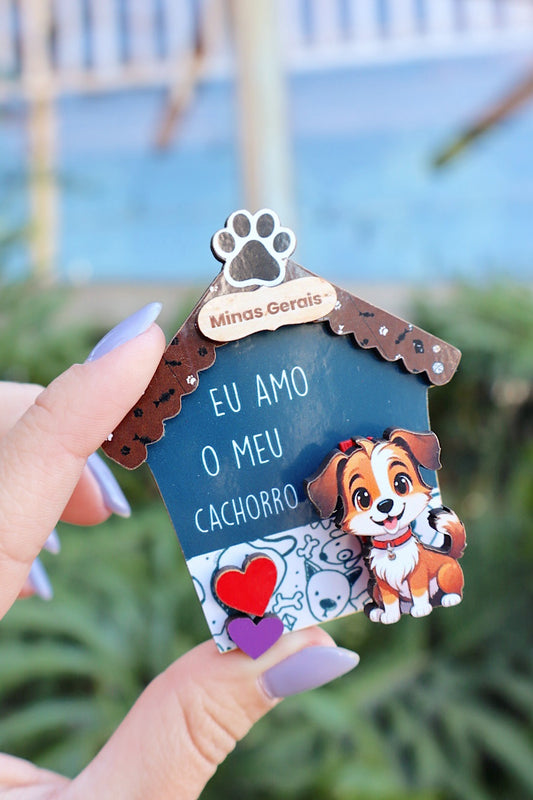 Ímã de Geladeira com Pregador "Eu amo o meu cachorro"