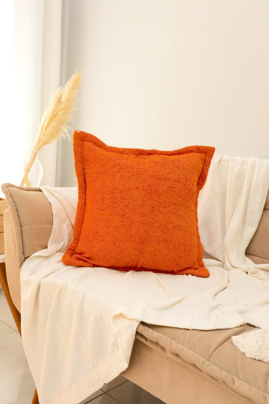 Capa de Almofada em Chenille com Aba Lateral Laranja 45x45