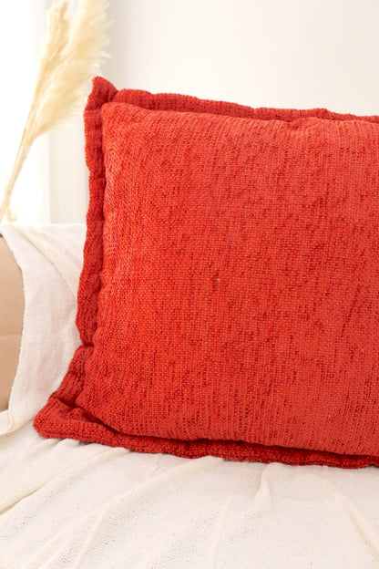 Capa de Almofada em Chenille com Aba Lateral Terracota 45x45
