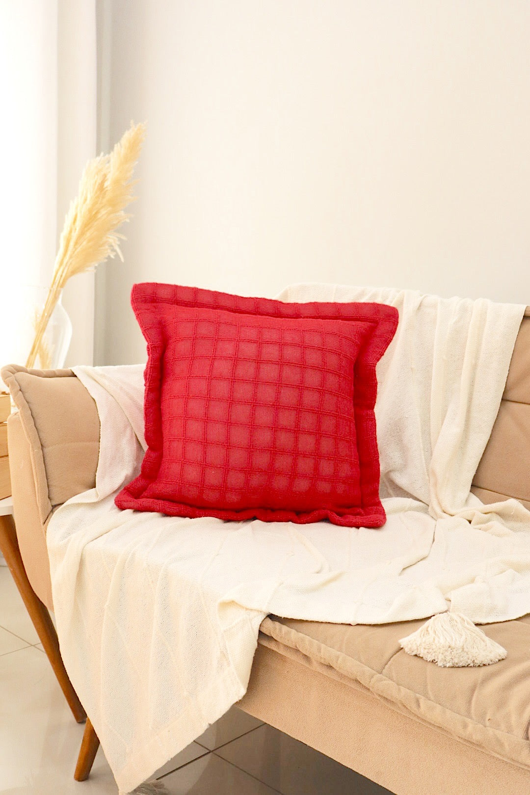 Capa de Almofada Decorativa em Algodão Lisa Vermelha 45x45