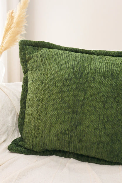 Capa de Almofada em Chenille com Aba Lateral Verde Musgo 45x45