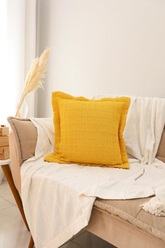 Capa de Almofada Decorativa em Algodão Lisa Amarela 45x45