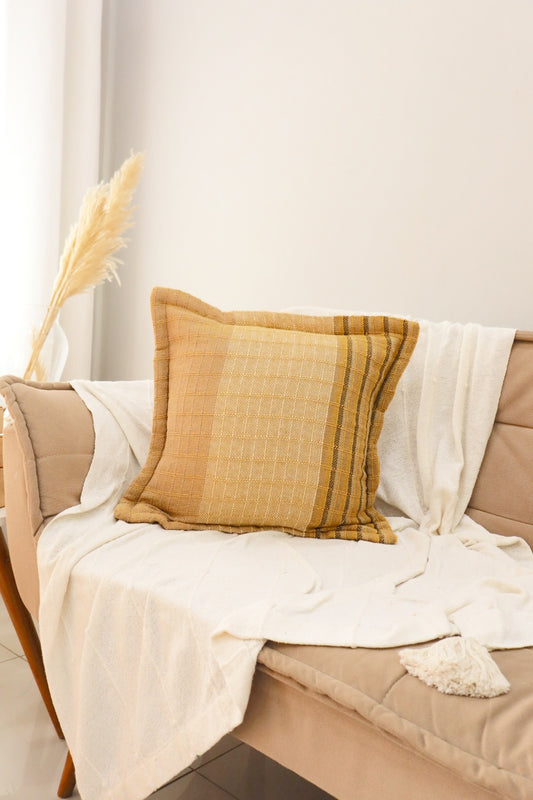 Capa de Almofada Decorativa em Algodão Amarela Listrada 45x45